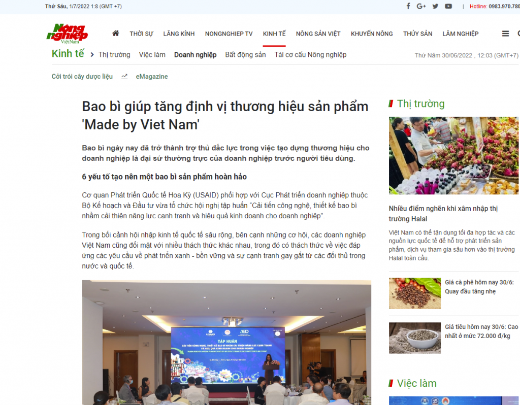 Báo Nông nghiệp chia sẻ: Bao bì giúp tăng định vị thương hiệu sản phẩm ‘Made by Viet Nam’